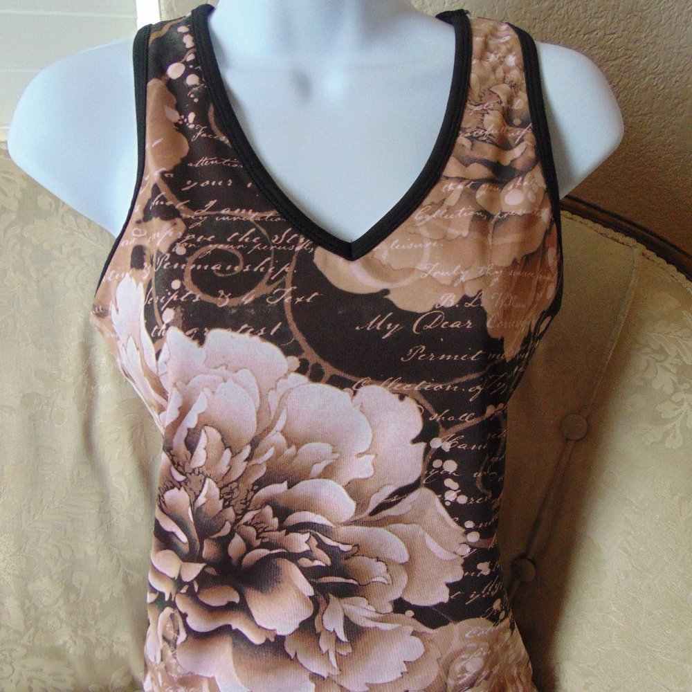 So Sporty Brown Floral Racerback Tank Top Size Medium NWT